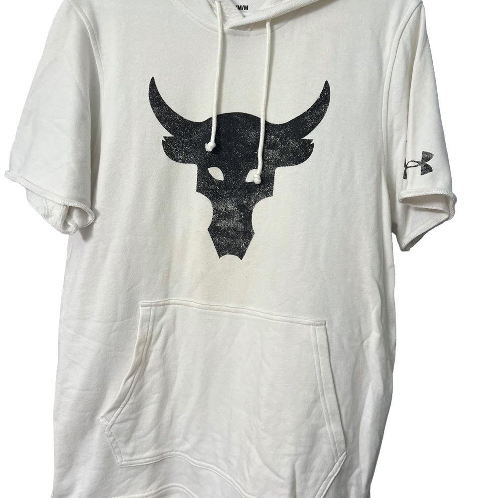 Under Armour Project Rock White Short Sleeve Hooded Tee Men’s Size Medium